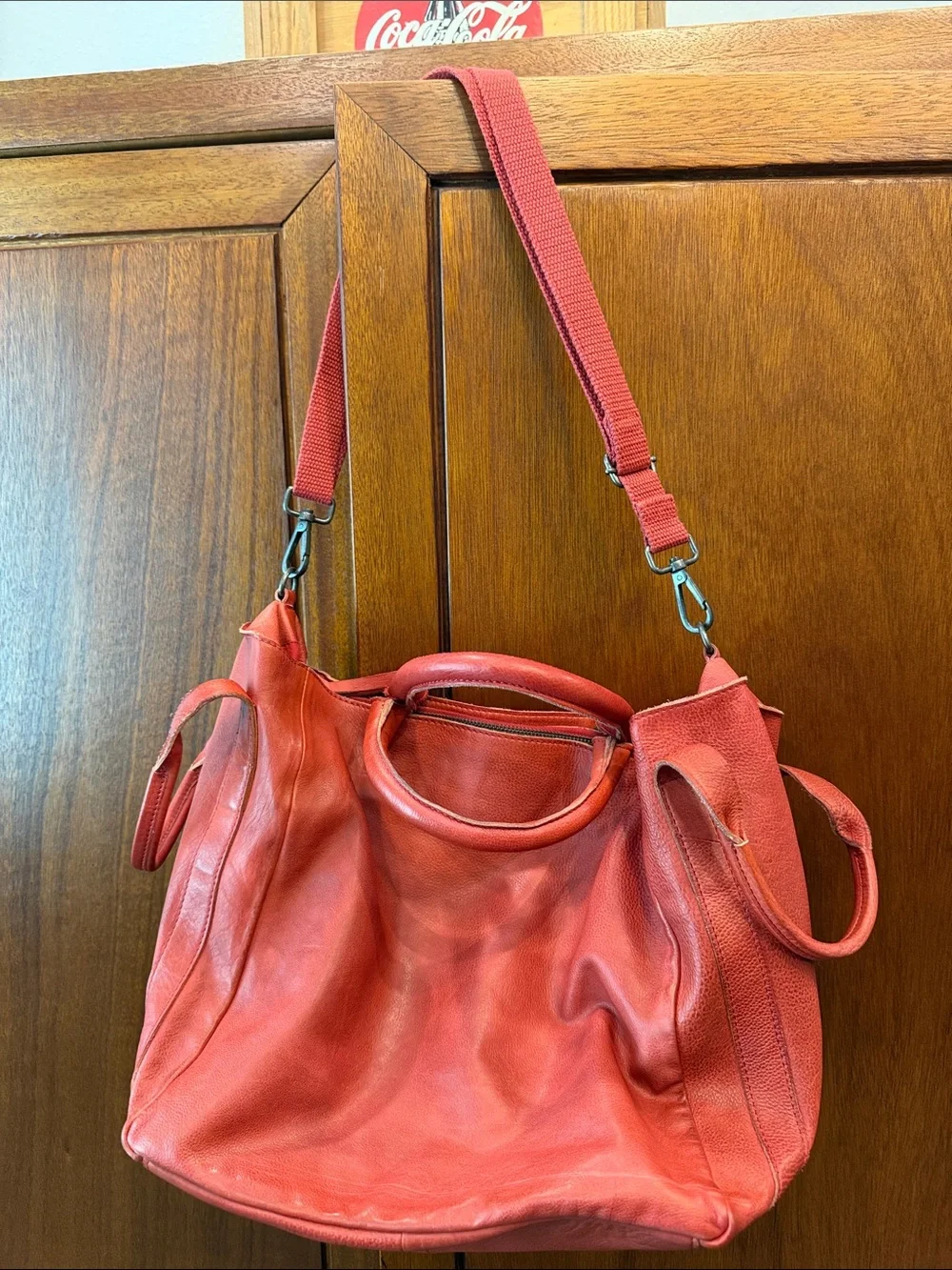 Women’s Free People Red Leather Distressed Shoulder Bag - Stylish Everyday Tote